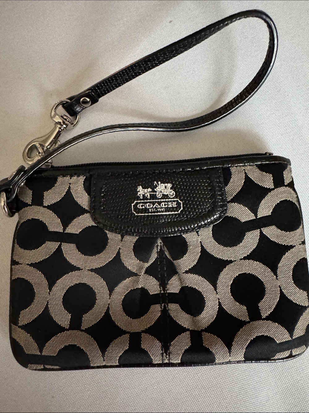 Coach Black and Tan Signature Pattern Wristlet
